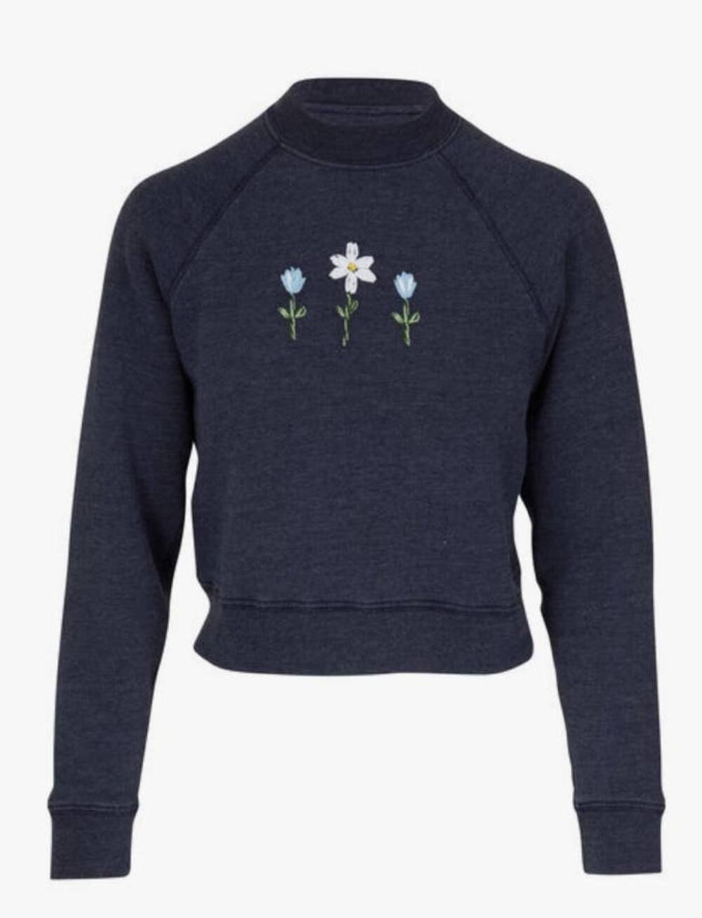 RE/Done Heathered Navy Embroidery Shrunken Crewneck - XS